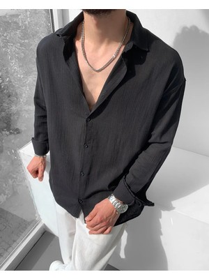 Magıcalfashıon Erkek Oversize Uzun Kollu Yazlık Keten Gömlek