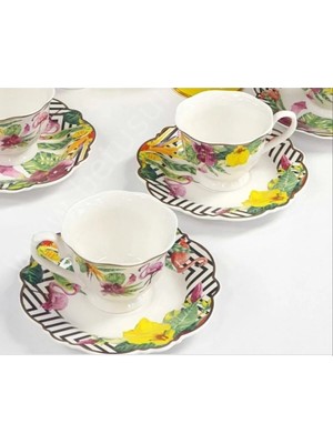 Es Dekor Flamingo 2'li Porselen Türk Kahve Fincan Takım Sofra Ürün Türkiye Gold Yaldız Elde Yıkanır