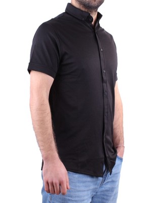 Twister 1853 Siyah Kısa Kol Günlük Pamuklu Erkek Gömlek