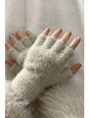 Mediterian Yumuşak peluş kesik parmak eldiven, rahat ve şık bej renk seçeneği
