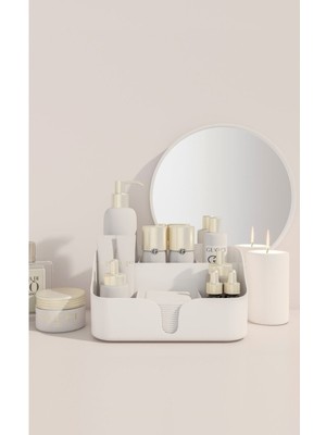 TeknoTrust Beyaz Çok Bölmeli Plastik Makyaj ve Kozmetik Düzenleme Kutusu