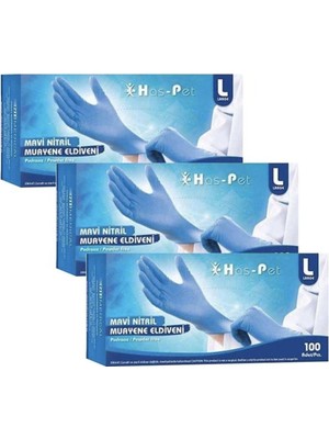 Haspet Mavi Nitril Eldiven L Beden - 3 Lü Fırsat Paketi