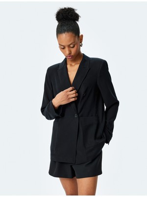 Koton Uzun Kollu Düğmeli Cepli Kruvaze Oversize Blazer Ceket