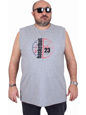 Starbattal Büyük Beden Baskılı Kolsuz Tişört Basketball 25150 Antrasit Melanj