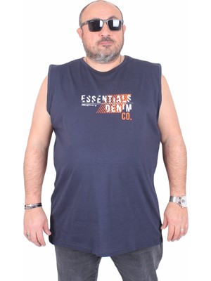 Starbattal Büyük Beden Baskılı Kolsuz Tişört Denim 25154 Lacıvert