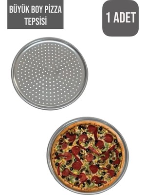Büyük Boy 32 cm Delikli Pizza Tepsisi Lahmacun Pide Tepsisi-Yanmaz Yapışmaz Pizza Tepsisi