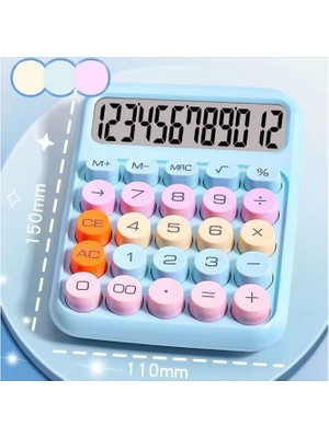 12 Haneli Geniş LCD Ekran Yuvarlak Düğme Sevimli Şeker Renkli Hesap Makinesi Mavi