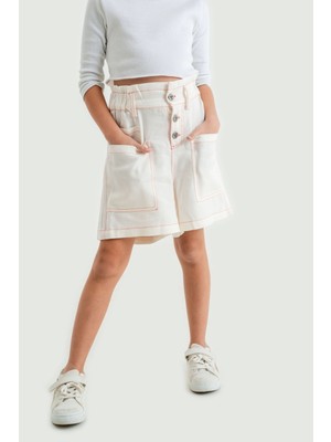 Kız Çocuk Üstten Cepli Keten Şort 2841