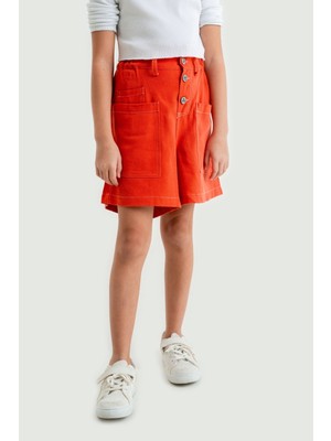 Kız Çocuk Üstten Cepli Keten Şort 2841