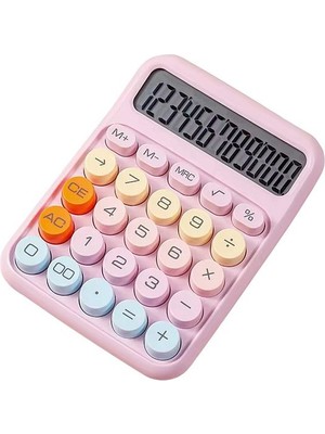 12 Haneli Geniş LCD Ekran Yuvarlak Düğme Sevimli Şeker Renkli Hesap Makinesi Mor
