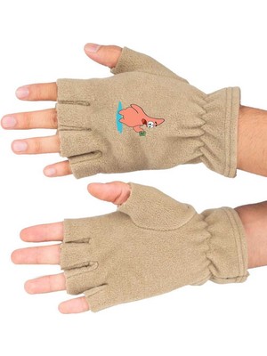 Mediterian Sevimli Sünger Bob Polar Kesik Eldiven, rahat ve şık tasarım, pamuklu, bej renk