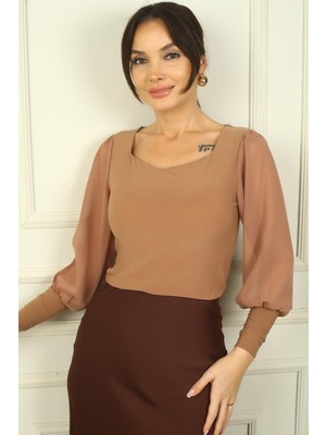 By Saygı Beşgen Yaka Uzun Kollu Tül Bluz