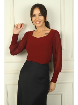 By Saygı Beşgen Yaka Uzun Kollu Tül Bluz