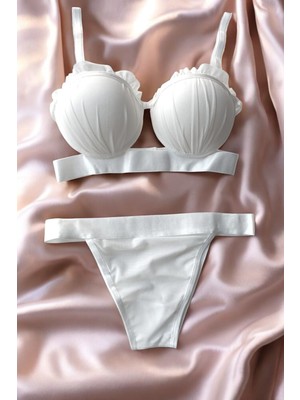 Luvensa Beyaz Midye Istiridye Model Saten Şeritli Dolgulu Sütyen Külot Takımı