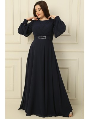 Kruvaze Yaka Beli Kemerli Astarlı Büyük Beden Uzun Tesettür Elbise