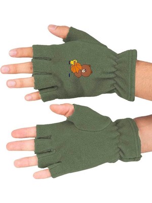 Mediterian Haki polar eldiven, kesik tasarım, rahat ve şık, tekstil, dokuma.