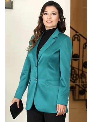 Esilanur Yaren Astarlı Saten Ceket Yeşil
