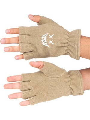 Mediterian Smile Baskılı Kış Polar Eldiven, Rahat ve Şık Bej Tekstil Polar Eldiven