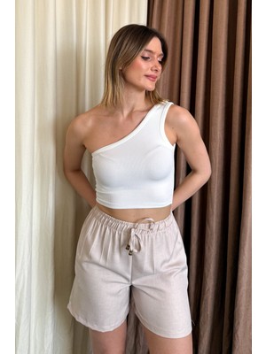 Kadın Tek Omuz Askılı Crop Bluz 6170