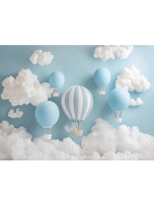 Gökyüzünde Uçuş: 200X150CM Mavi Balonlar ve Bulutlar, Stüdyo Fonu