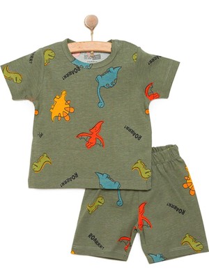 HelloBaby Erkek Kısa Kol Dinazor Desenli Bisiklet Yaka Pijama Takımı