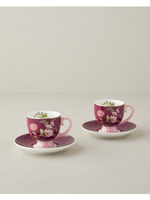 English Home Loly New Bone China 4 Parça 2 Kişilik Kahve Fincan Takımı 100 ml Bordo