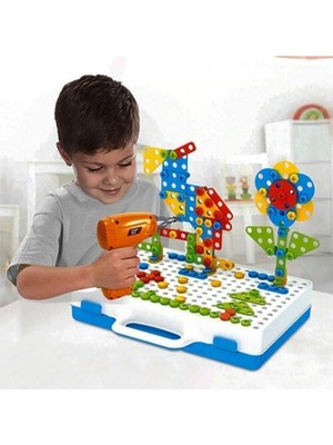 11B Matkaplı Vidalama ve 3D Yaratıcı Mozaik Puzzle 198 Parça Creative Portable Box Yapı LEGO Oyunu