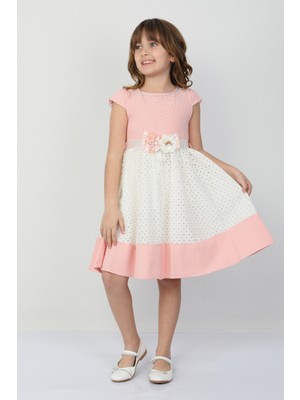 E Çocuk Taşlı Çiçekli Kız Çocuk Elbise 26087