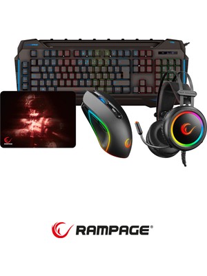 Rampage KB-R63 Stage Makrolu Klavye Stormy Siyah Kulaklık  G65 Rgb Mouse + Mousepad 4lü Oyuncu Seti