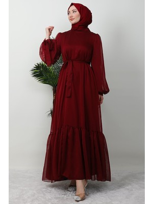 Giza Store Fırfır Detay Janjan Elbise Bordo