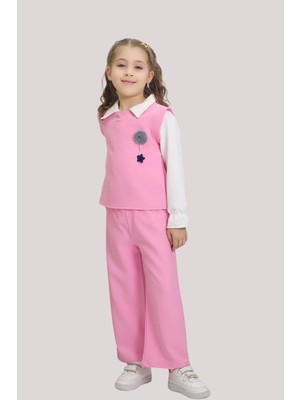 Pembe Yelek Detaylı Üç Parça Takım (7-10 Yaş)