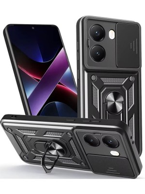 Adige Xiaomi Poco X7 Pro Uyumlu Kılıf Yüzüklü Sürgülü Kamera Korumalı Pars Siyah