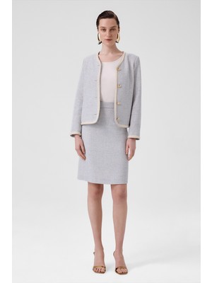 Açık Mavi Gold Düğmeli Tüvit Kadın Ceket