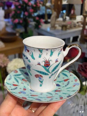 Mavi Çini Desenli 6 Kişilik Türk Kahvesi Fincanı