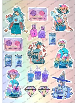 Colourful Kawaii Aesthetic Ajanda Bullet Journal Laptop Telefon Sticker Seti