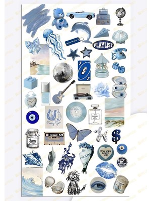 Blue Temalı Sticker Planner Ajanda Bullet Journal Için Uygun Set