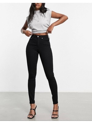 Siyah Skinny Likralı Yüksek Bel Ekstra Esnek Kot Pantolon Dar Paça Jean