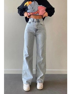 Christian 90's Buz Mavi Palazzo Salaş Paça Süper Yüksek Bel Jean Pantolon
