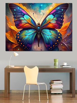 Desenli Kelebek Dekoratif Kanvas - Mdf Ahşap Tablo