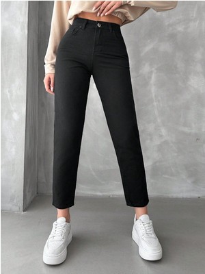 Andrea Siyah Mom Jeans Boyfirend Kot Pantolon