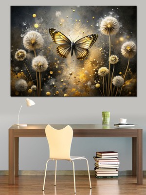 Şeytan Tüyü ve Kelebek Dekoratif Kanvas - Mdf Ahşap Tablo