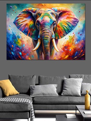 Renkli Boyalı Fil Dekoratif Kanvas - Mdf Ahşap Tablo