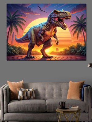 Dinazor ve Ağaçlar Dekoratif Kanvas - Mdf Ahşap Tablo