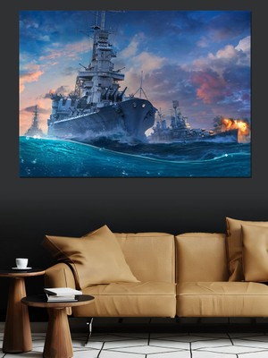 Savaşan Gemiler Dekoratif Kanvas - Mdf Ahşap Tablo