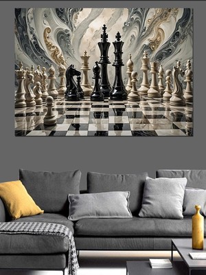 Satranç Temalı Dekoratif Kanvas - Mdf Ahşap Tablo