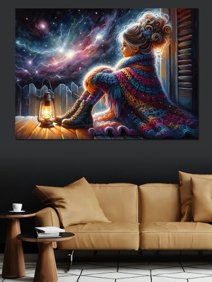 Uzayı Seyreden Kız Dekoratif Kanvas - Mdf Ahşap Tablo