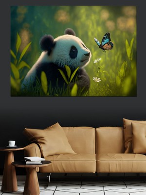 Kelebek ve Panda Dekoratif Kanvas - Mdf Ahşap Tablo