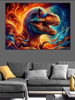 Güneş Gözlüklü Dinazor Dekoratif Kanvas - Mdf Ahşap Tablo