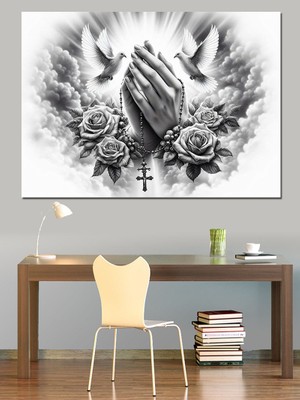 Dua Eden El ve Kuş Dekoratif Kanvas - Mdf Ahşap Tablo