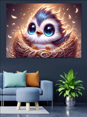 Kuş Yuvasındaki Sevimli Kuş Dekoratif Kanvas - Mdf Ahşap Tablo